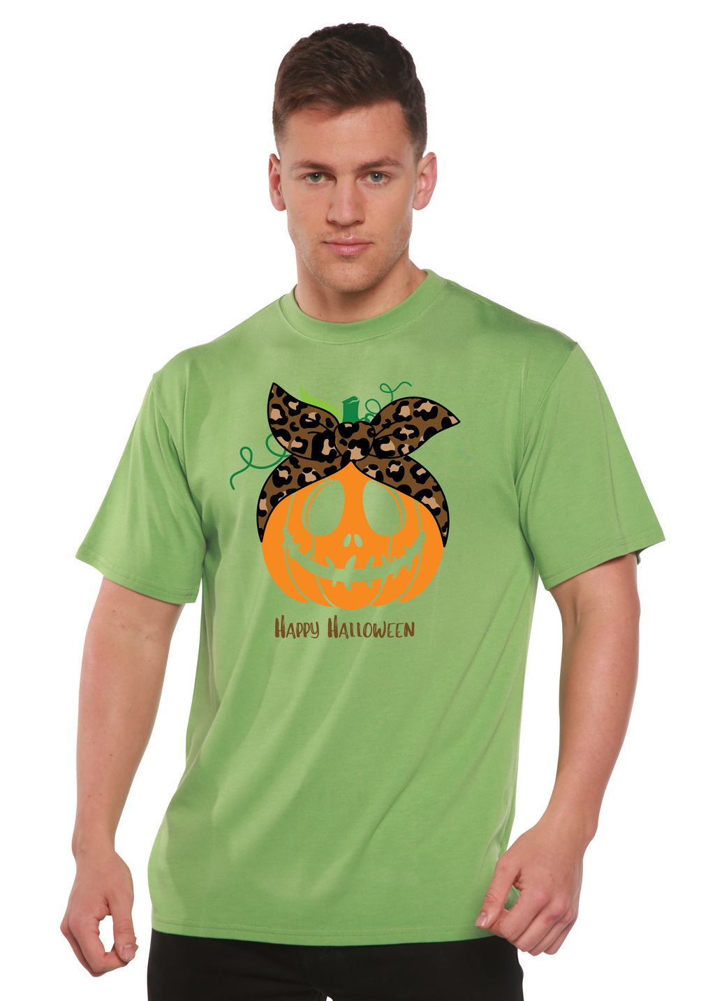 T-shirt graphique homme à manches courtes en viscose de bambou/coton biologique motif Joyeux Halloween