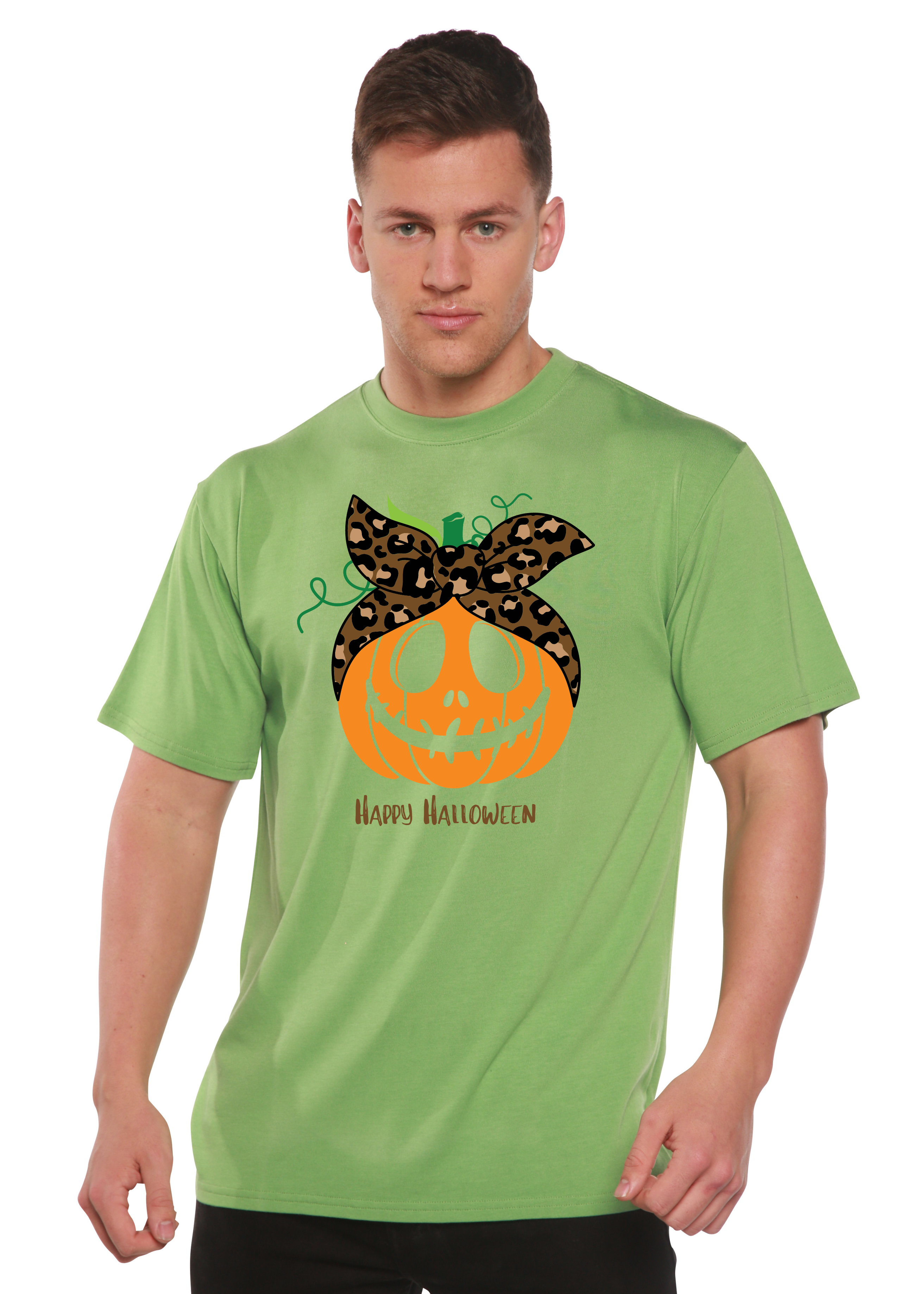 T-shirt graphique homme à manches courtes en viscose de bambou/coton biologique motif Joyeux Halloween