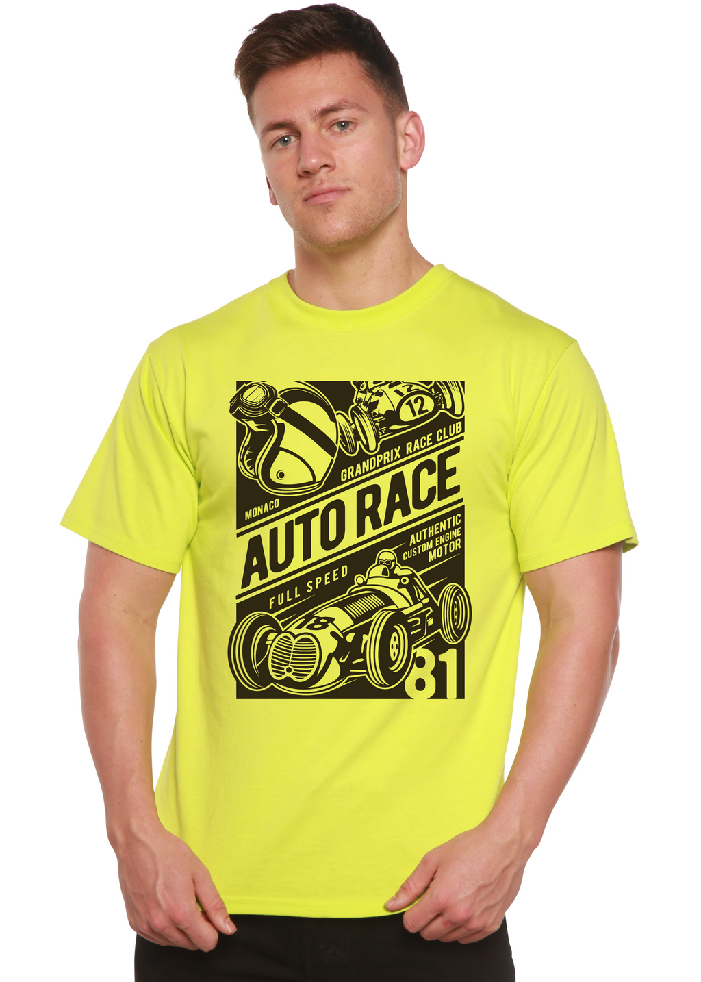 T-shirt graphique à manches courtes pour homme Auto Race en viscose de bambou/coton biologique