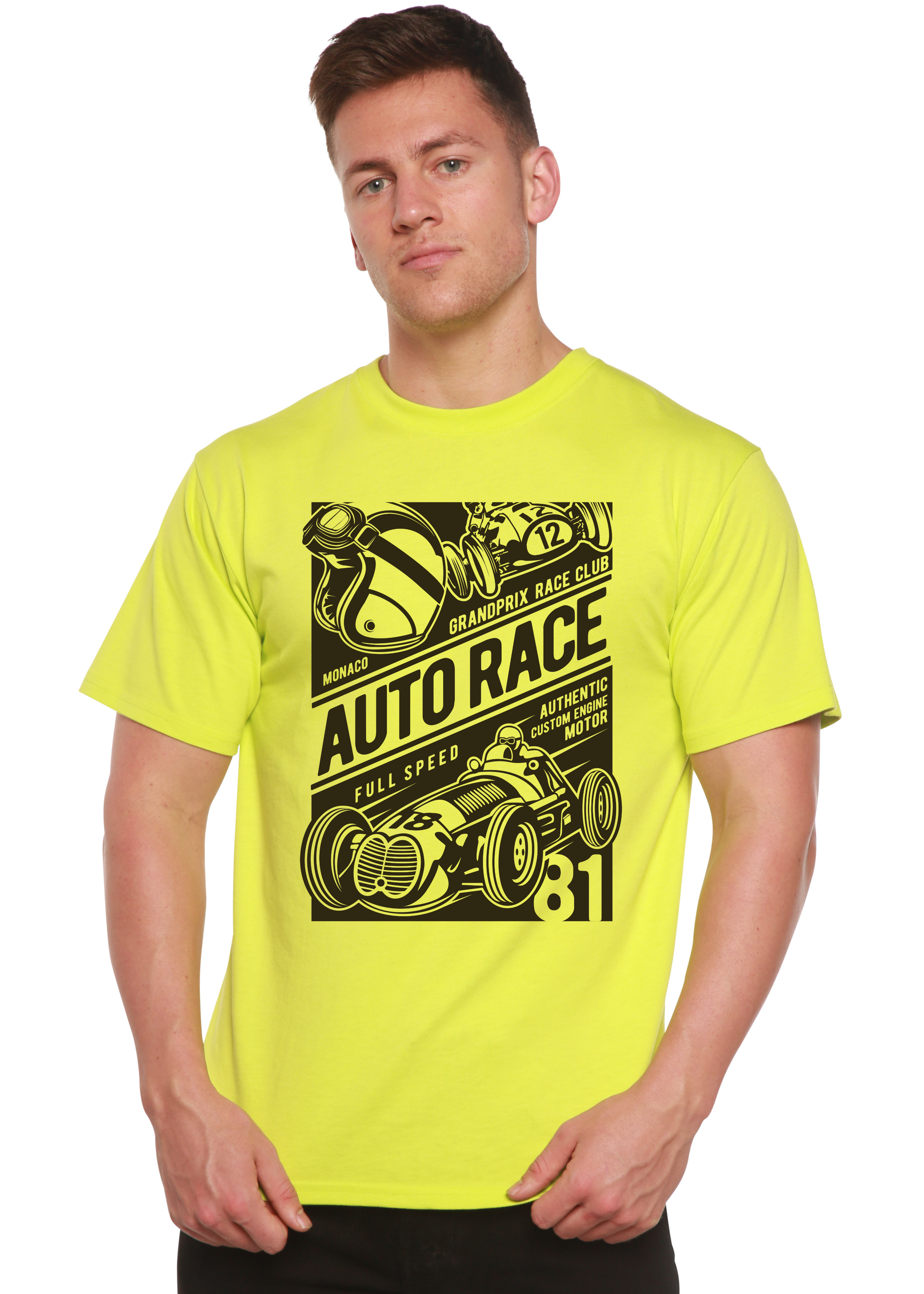 T-shirt graphique à manches courtes pour homme Auto Race en viscose de bambou/coton biologique