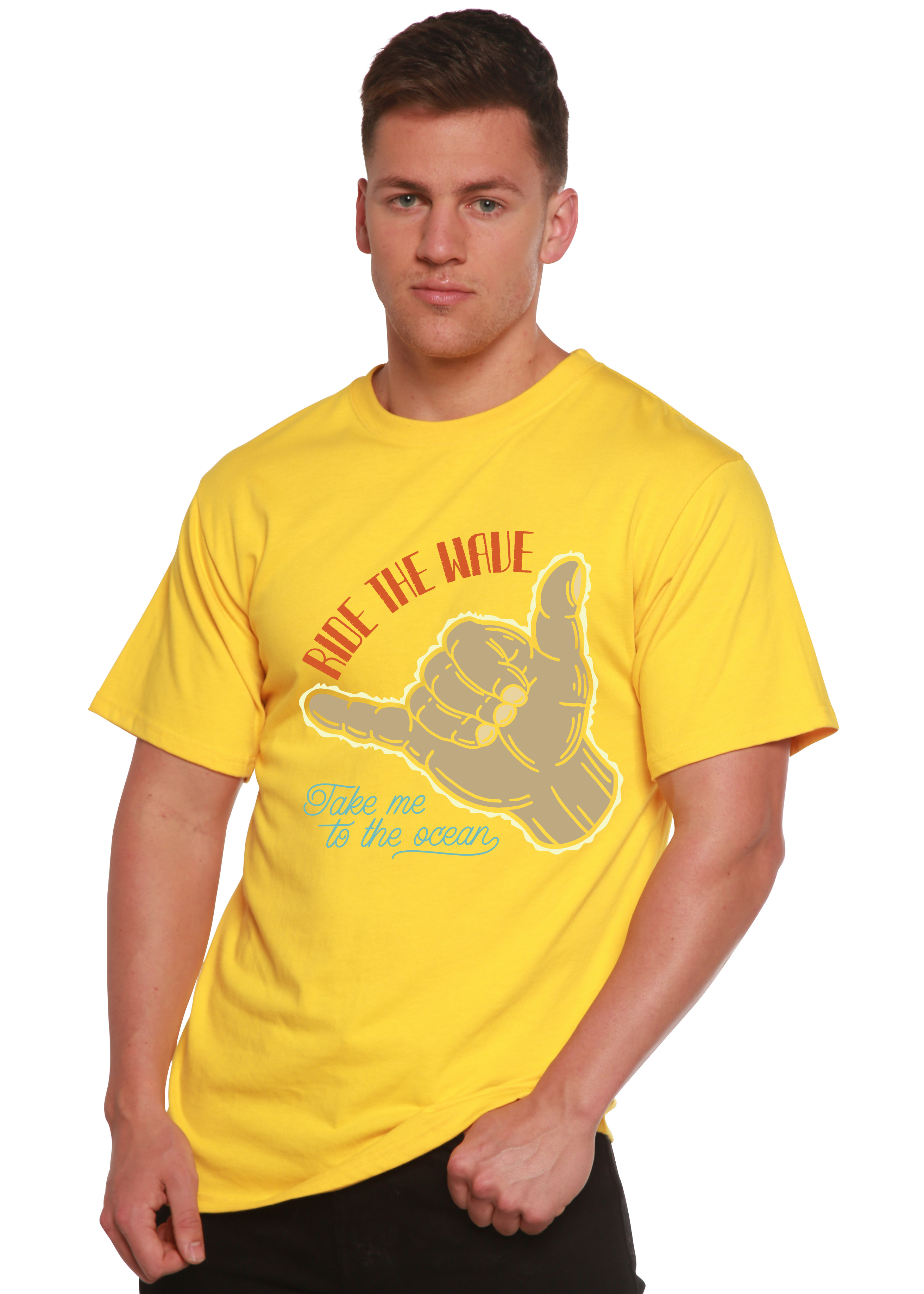 T-shirt graphique à manches courtes en viscose de bambou/coton biologique « Ride The Wave » pour homme
