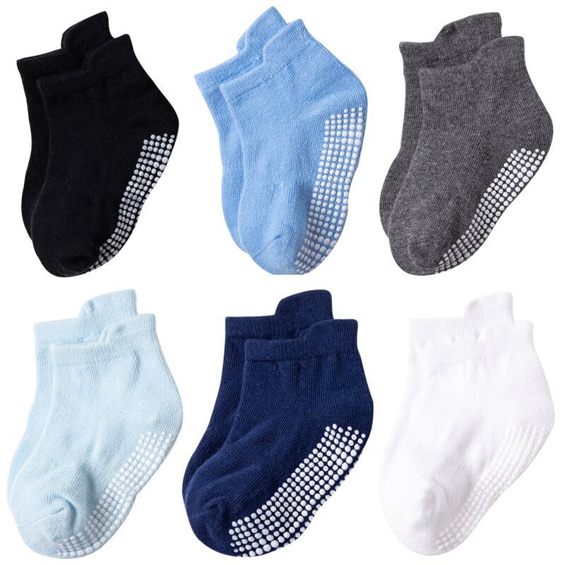 6 paires chaussettes courtes bateau antidérapantes en coton pour bébés garçons et filles