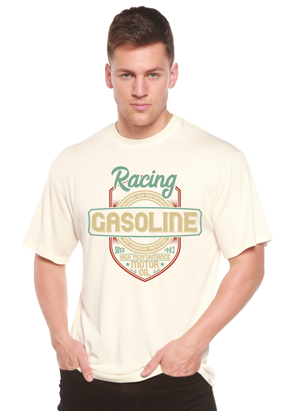 T-shirt à manches courtes en viscose de bambou/coton biologique à motif Racing pour homme
