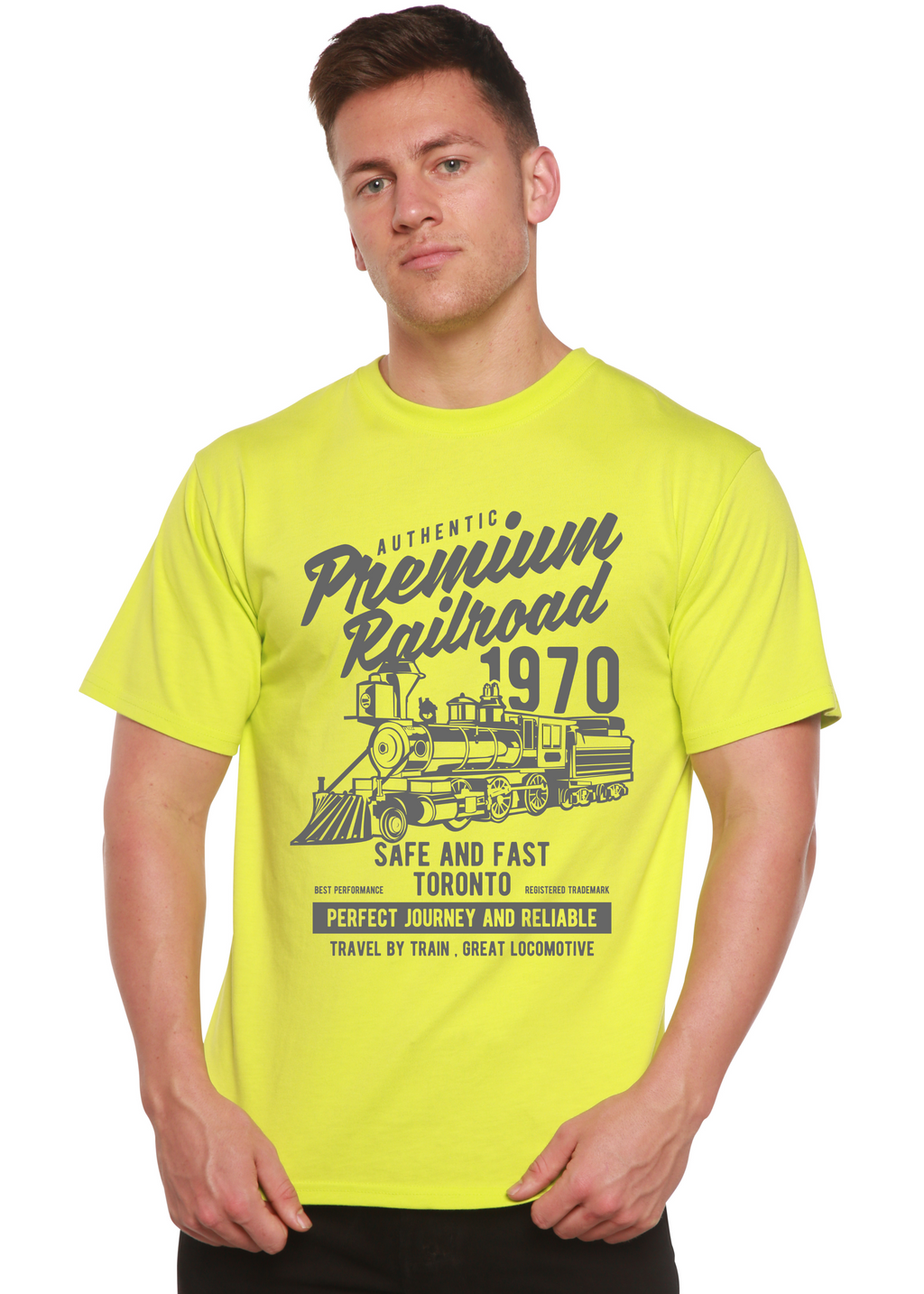 T-shirt graphique à manches courtes en viscose de bambou et coton biologique pour homme Railroad Spun Bamboo® Premium