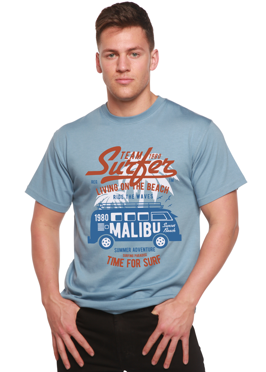 T-shirt graphique Team Surfer en viscose de bambou/coton biologique à manches courtes pour homme