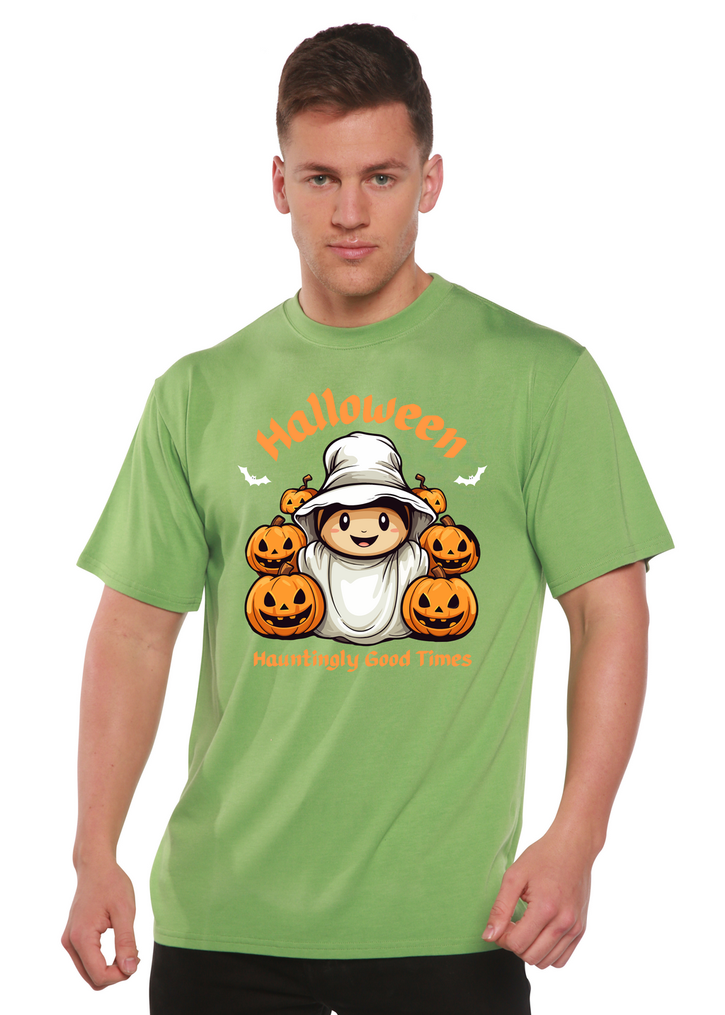 T-shirt graphique à manches courtes en viscose de bambou/coton biologique pour homme sur le thème "Halloween : L'horreur amusante"