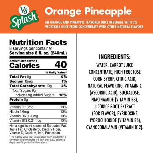 Boisson au jus aromatisée V8 Splash Orange Ananas, bouteille de 1,89 L
