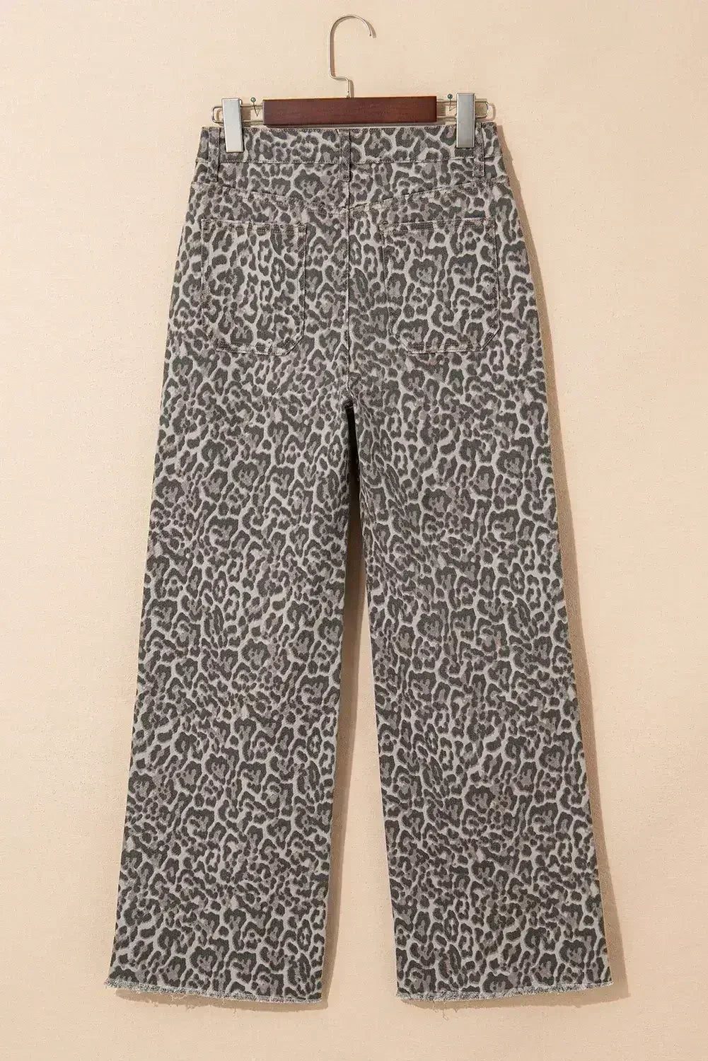 Jean Léopard Marron Taille Haute Ourlet Effiloché