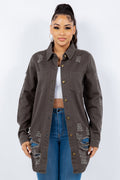 Veste chemise boutonnée à manches longues American Bazi, coupe tendance et effet vieilli pour femme