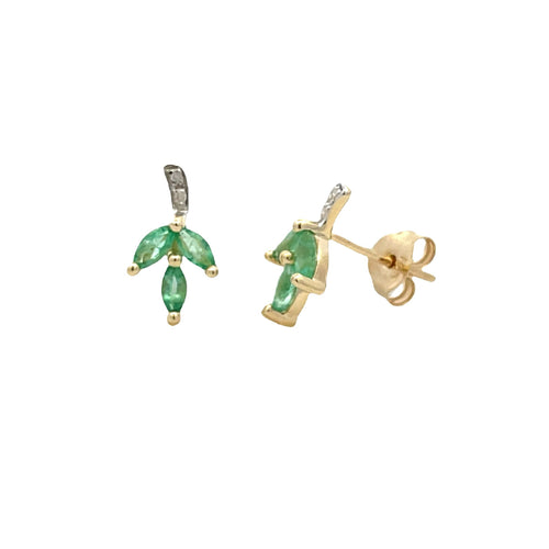 .39ct Emerald Diamond Earrings 10KT Yellow Gold