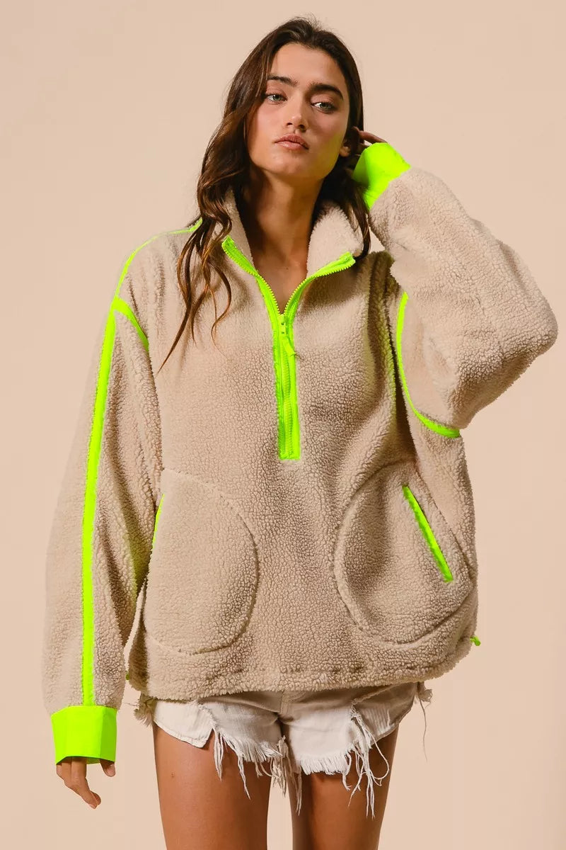 Veste Sherpa BiBi Contrast Edge à demi-fermeture éclair