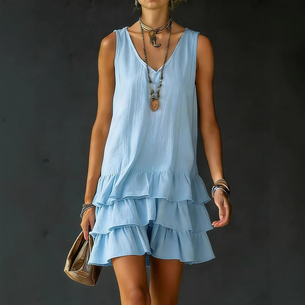 Robe midi sans manches col en V – 5 coloris, tailles S–2XL