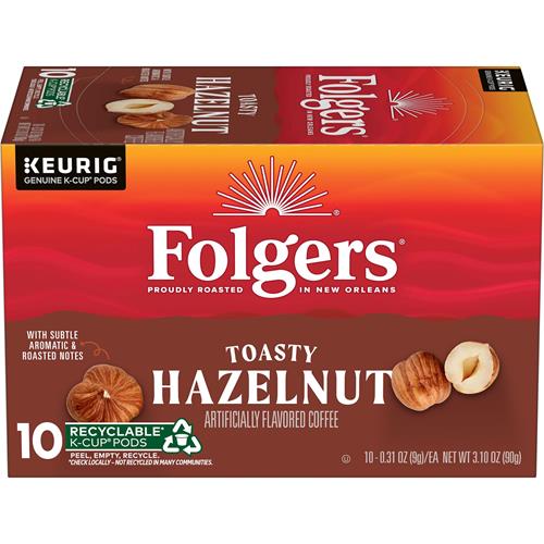 Café Folgers Toasty Hazelnut aromatisé artificiellement, dosettes Keurig K-Cup, boîte de 10