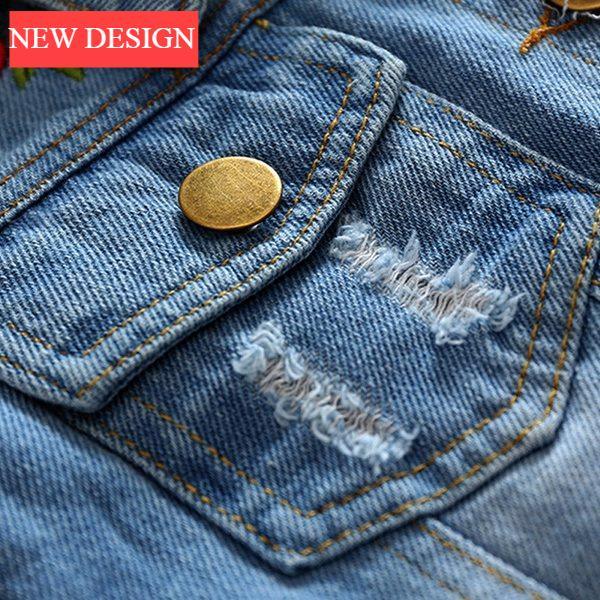 Manteau en Jean Moderne de Luxe pour Petites Filles Blouson Brodé Effiloché avec Roses