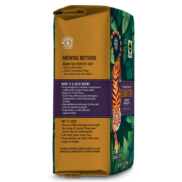 Café moulu torréfié foncé Barissimo équitable origine unique Sumatra, 340 g