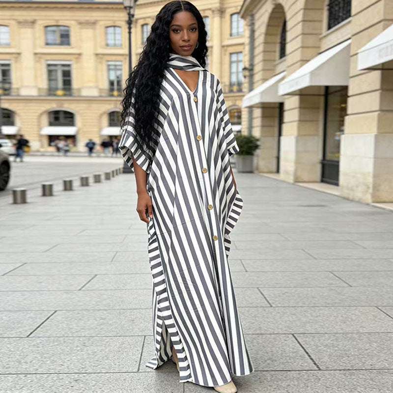 Robe longue ample rayée d'inspiration africaine | Taille unique 5 couleurs
