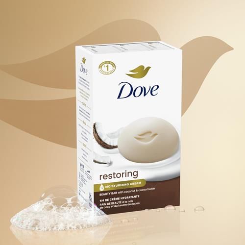 Pain de beauté Dove Noix de coco & Beurre de cacao réparateur, 6 pains, pour une peau restaurée et nourrie, 106 g