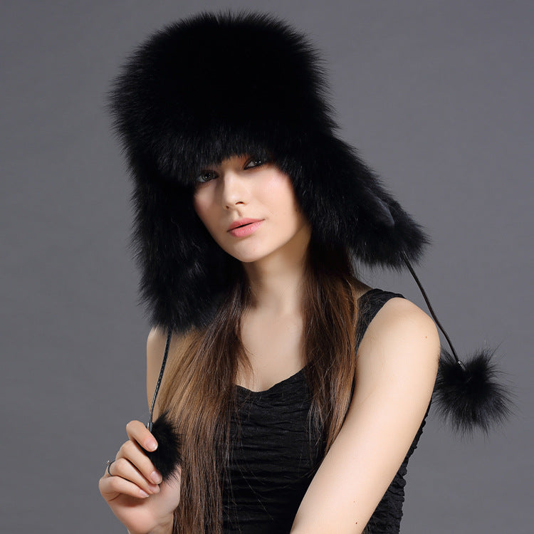 Chapeau Lei Feng d’hiver pour femme en fourrure de renard coréen – Protection auditive chaude