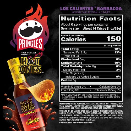 Pringles Hot Ones Los Calientes Chips de Pommes de Terre Croustillantes, Barbacoa, Snacks Épicés, Inspirés de la Sauce Piquante, Boîte de 155g (1 Boîte) ?