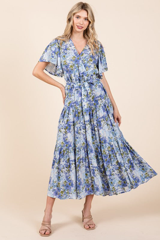 Nouvelle Robe Été Femme Fleurie à Volants, Taille Ceinturée, Manches Courtes – Féminine, Élégante, Joyeuse, Bohème Chic, Fluide & Gracieuse