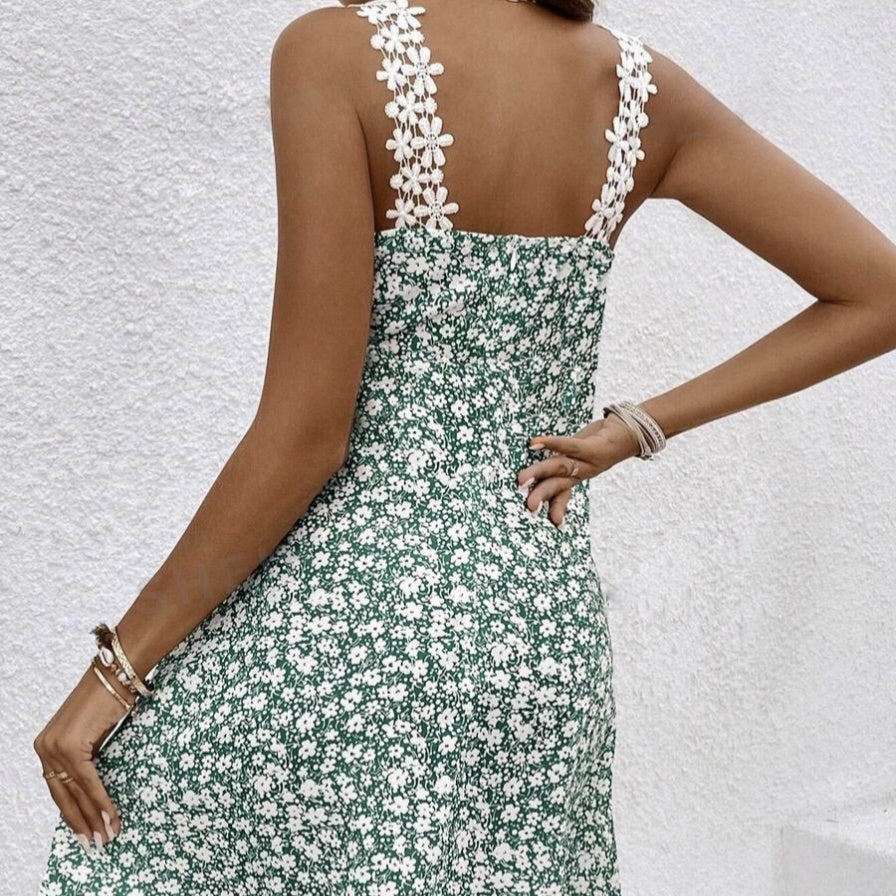 Robe en dentelle à patchwork et imprimé floral pour femme