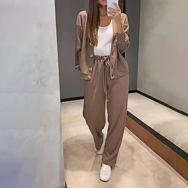 Cardigan en maille décontracté avec poche et pantalon de survêtement à cordon de serrage