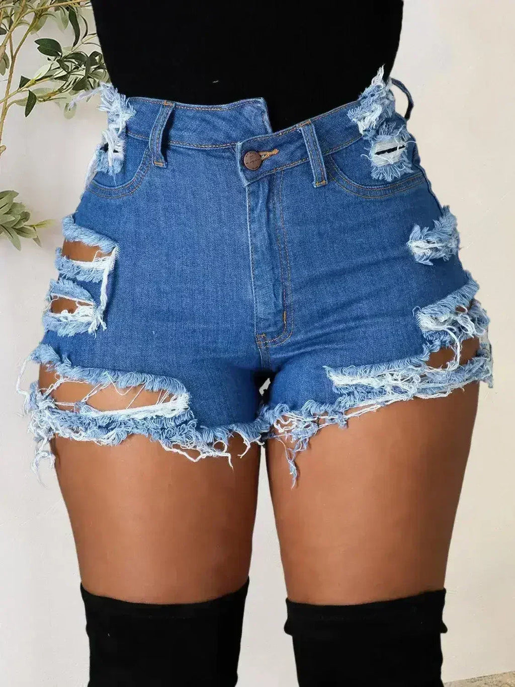Shorts en jean déchiré avec ourlet brut et poches