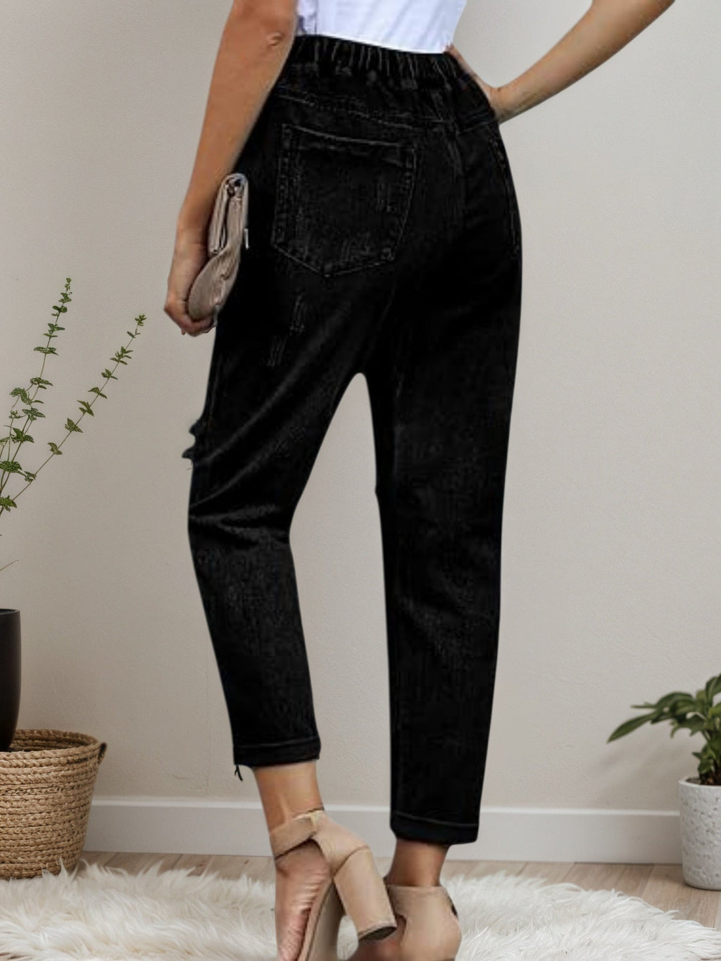 Jean Femme Délavé et Extensible – Jean Jogger en Denim Décontracté à Taille Élastique