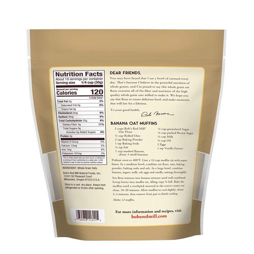 Bobs Red Mill Farine d'avoine complète, 567 g (Lot de 1) - Céréale complète, Végane, Casher