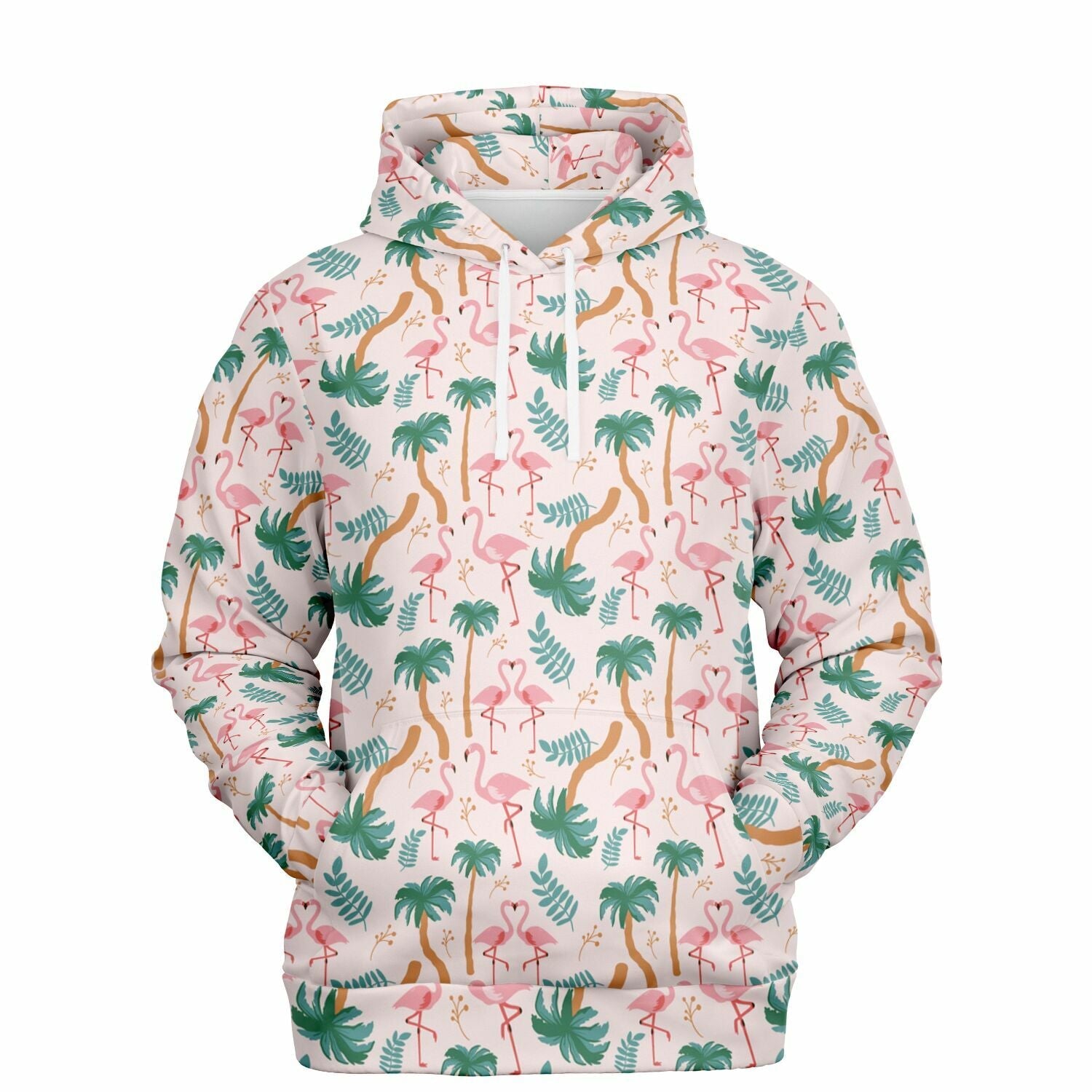 Sweat à capuche motif floral tropical flamant rose