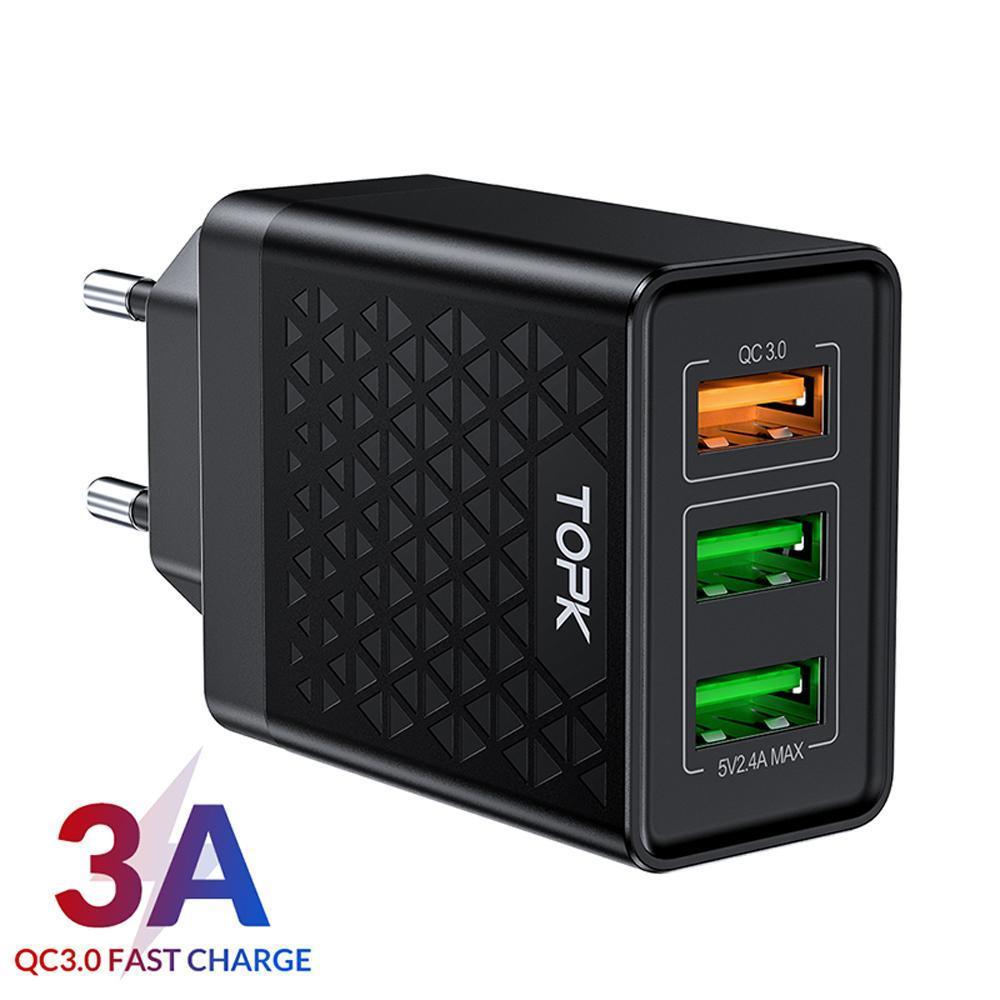 Chargeur USB noir double port Quick Charge 3.0 QC 3.0 Charge rapide Multi-chargeur portable de voyage mural chargeur de téléphone moderne