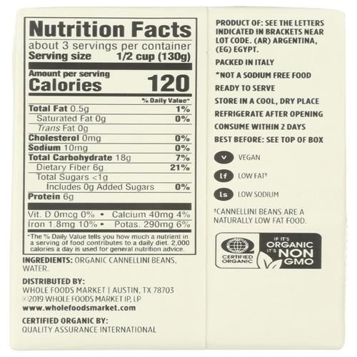 Haricots Cannellini Biologiques Sans Sel Ajouté Whole Foods Market, 380 g
