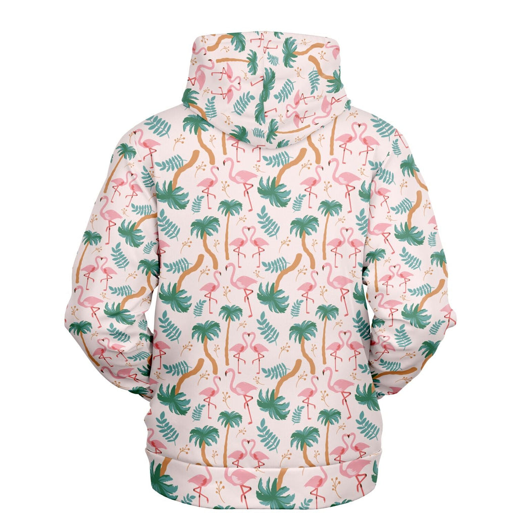 Sweat à capuche motif floral tropical flamant rose