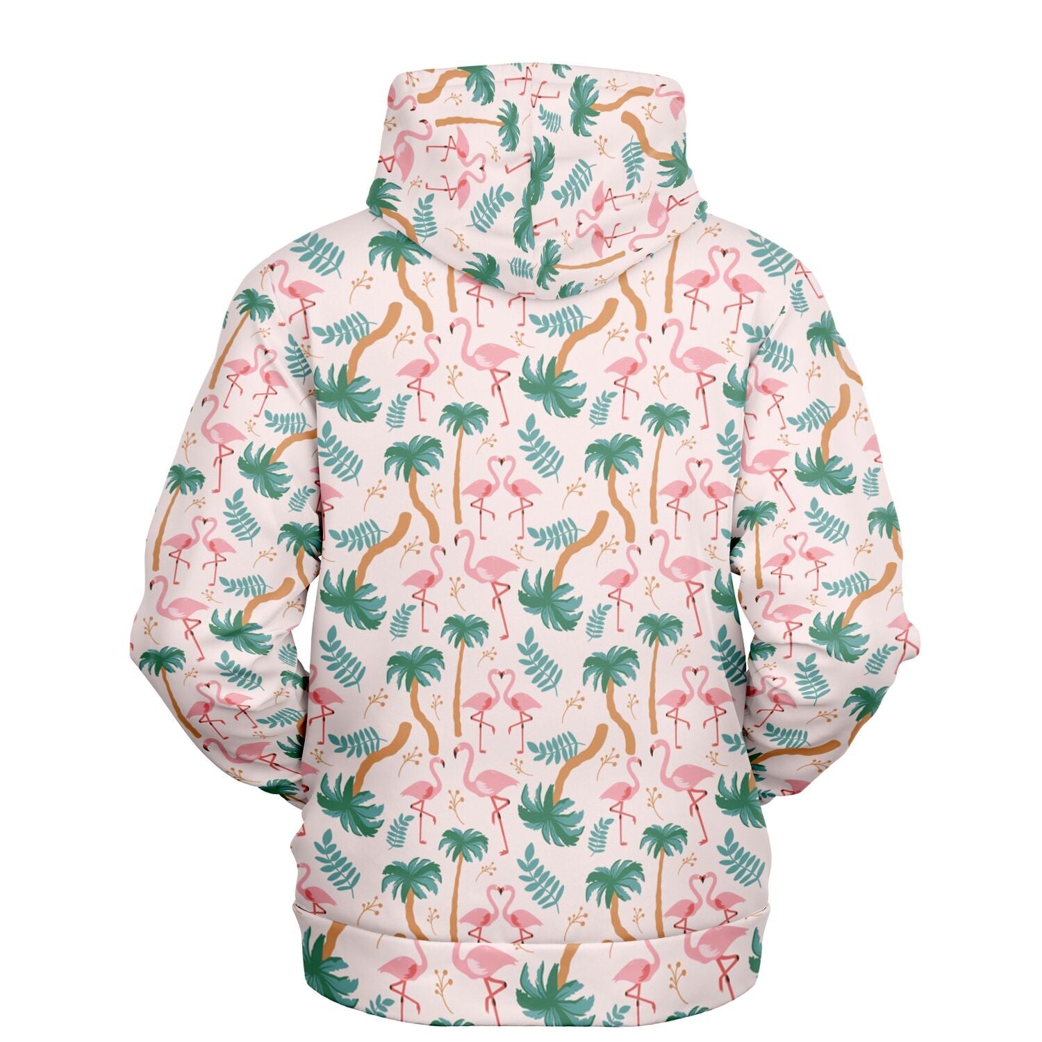 Sweat à capuche motif floral tropical flamant rose