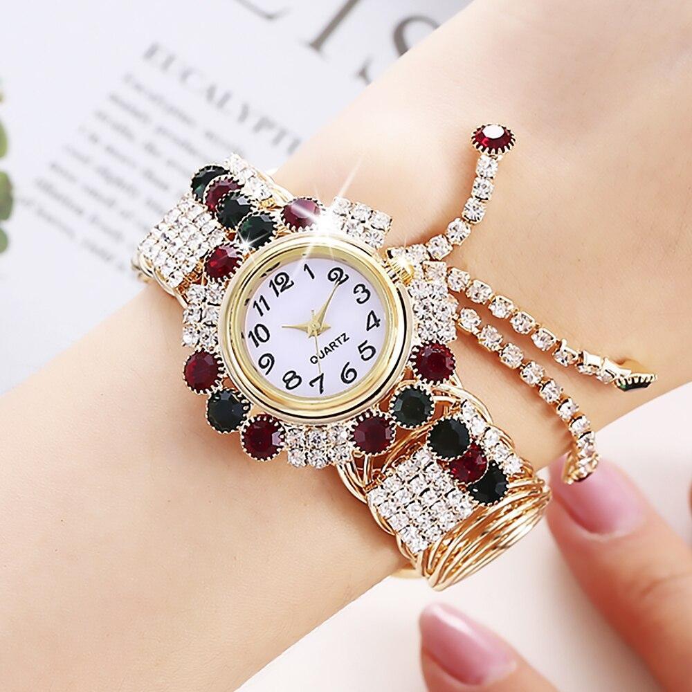 Nouvelle montre bracelet de luxe avec strass pour femmes et jeunes filles