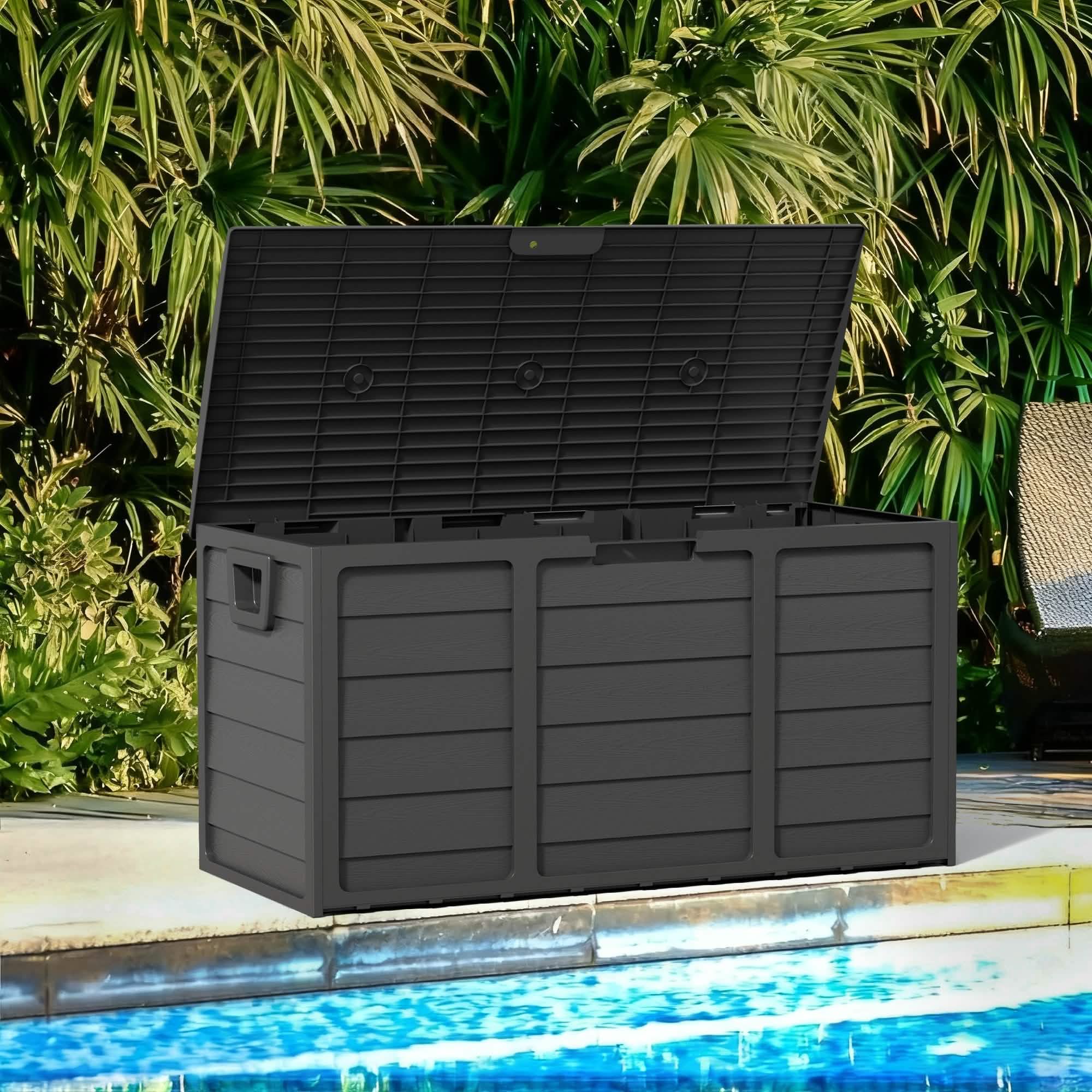 Boîte de rangement extérieure de 284 litres avec poignées – Noire