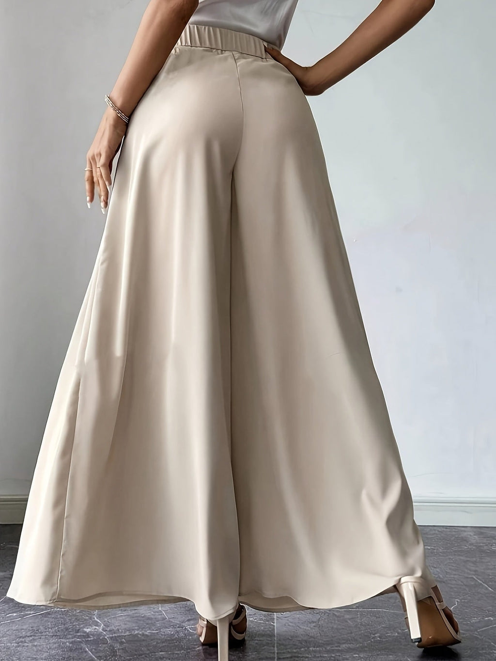 Pantalon large plissé taille haute pour femme – Lin bohème décontracté