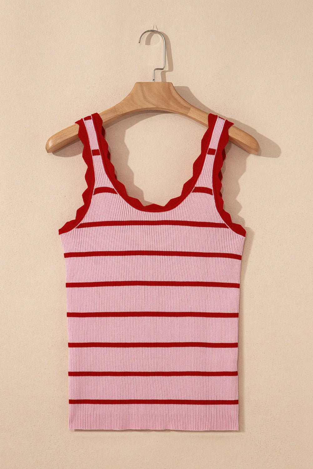 Débardeur côtelé à bord festonné Rose Stripe