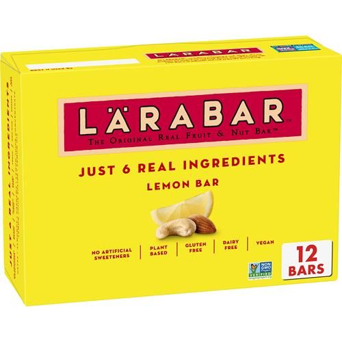 Barre de citron Larabar, barres de fruits et noix végétaliennes sans gluten, barres de 45 g, 12 unités