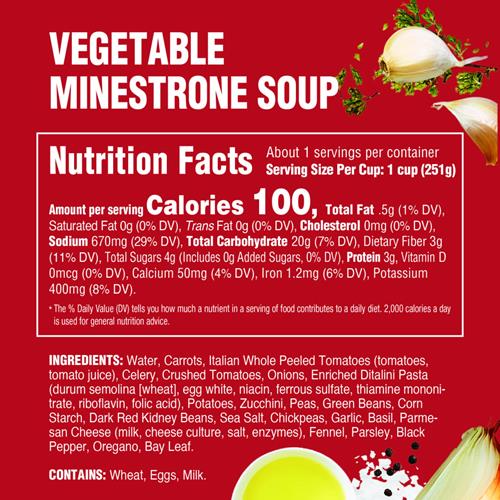 Soupe Minestrone aux légumes maison Raos, 453g, vrais légumes, soupe italienne traditionnelle prête à l'emploi