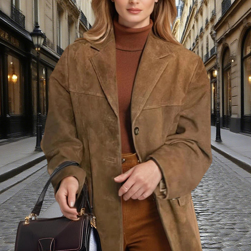 Veste Blazer Effet Daim — Revers Crantés, Manteau Décontracté Boutonné