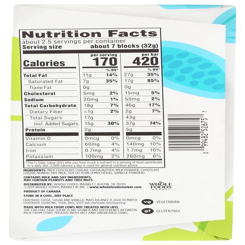 Tablette de chocolat au lait Whole Foods Market, 2,8 oz