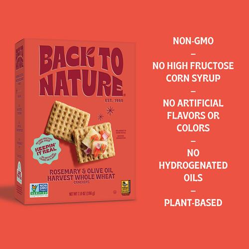 Back To Nature - Biscuits salés blé entier romarin et huile d'olive Harvest - Sans OGM, fabriqués avec du blé entier et du sel de mer, des collations sérieusement savoureuses - 7 onces