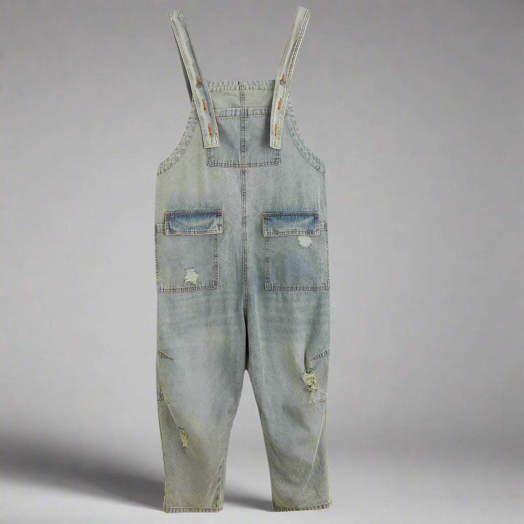 Salopette en jean déchirée rétro nostalgique d'été pour femme
