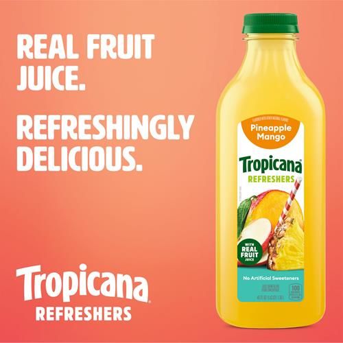 Boisson au jus d'ananas et de mangue Tropicana Refreshers, à base de vrai jus de fruit, bouteille de 1,36 L