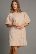 Robe courte fleurie élégante à manches bouffantes, robe vintage pour femme, robe au design rétro intemporel