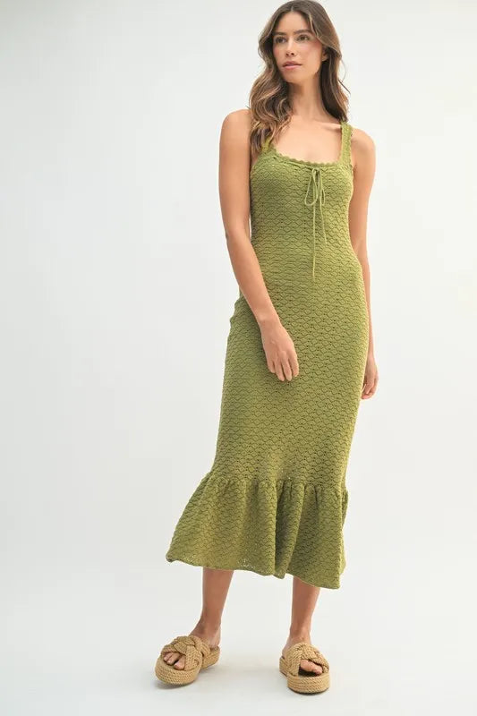 Robe Midi Femme Sans Manches En Crochet À Ourlet Volanté – Robe en Maille Crochetée, Robe à Ourlet Volanté Unique, Robe Midi Sans Manches, Robe Midi d'Été, Robe en Crochet Élégante