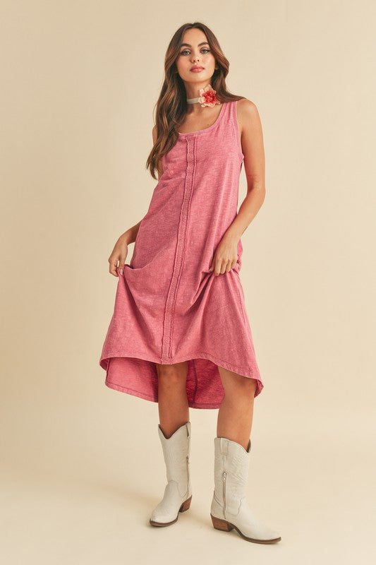 Robe d'été confortable pour femme, coupe midi, décolleté arrondi, ourlet asymétrique – Polyvalente, élégante et confortable pour toutes les occasions