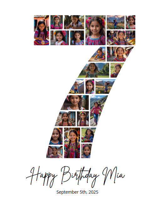 Modèle Canva de collage de photos pour le 7e anniversaire – Affiche personnalisable des étapes importantes