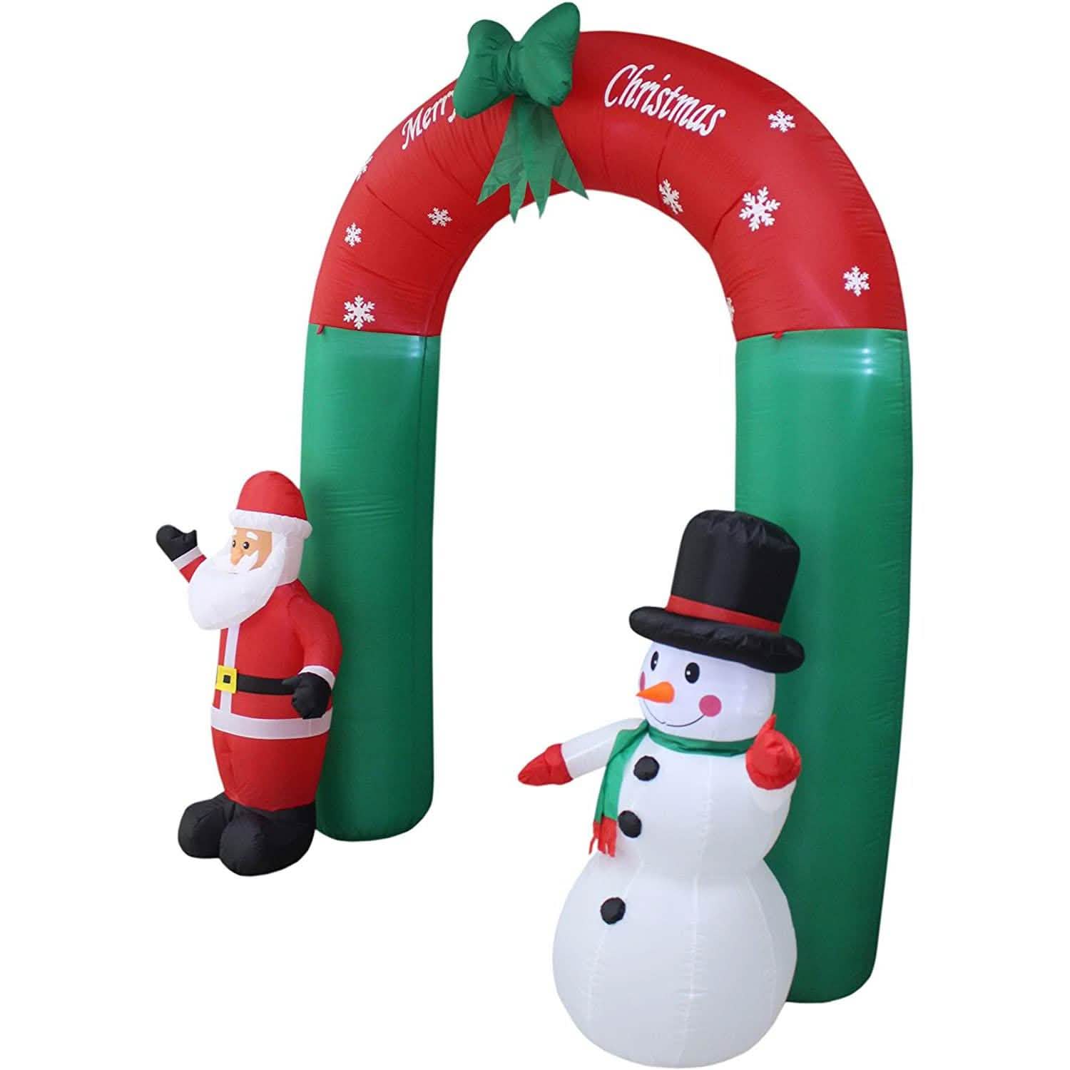 Arche gonflable lumineuse de Noël de 2,4 mètres avec Père Noël et bonhomme de neige